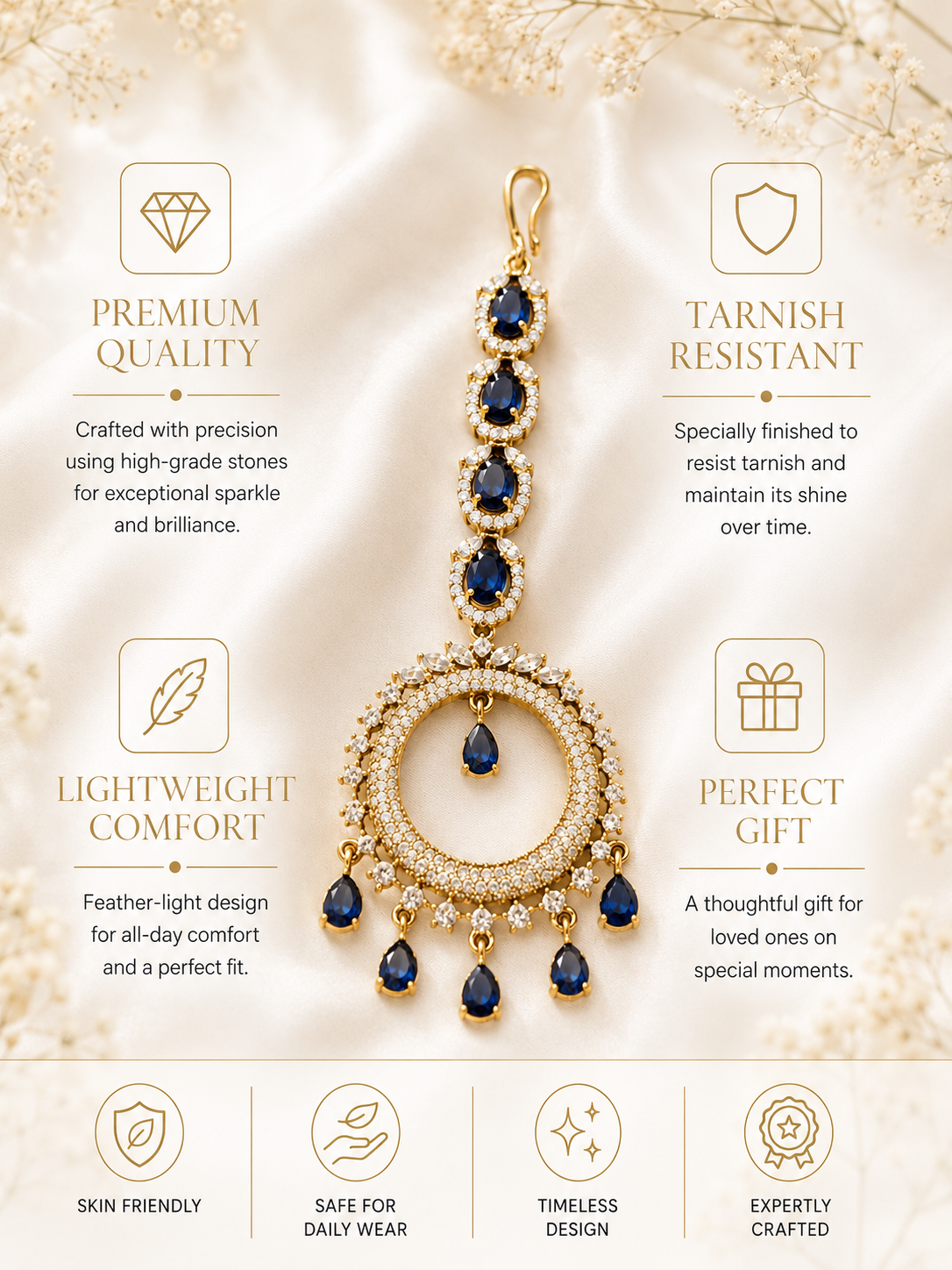 Round Victorian Oxidised Gold Plated American Diamond Cz Maangtikka