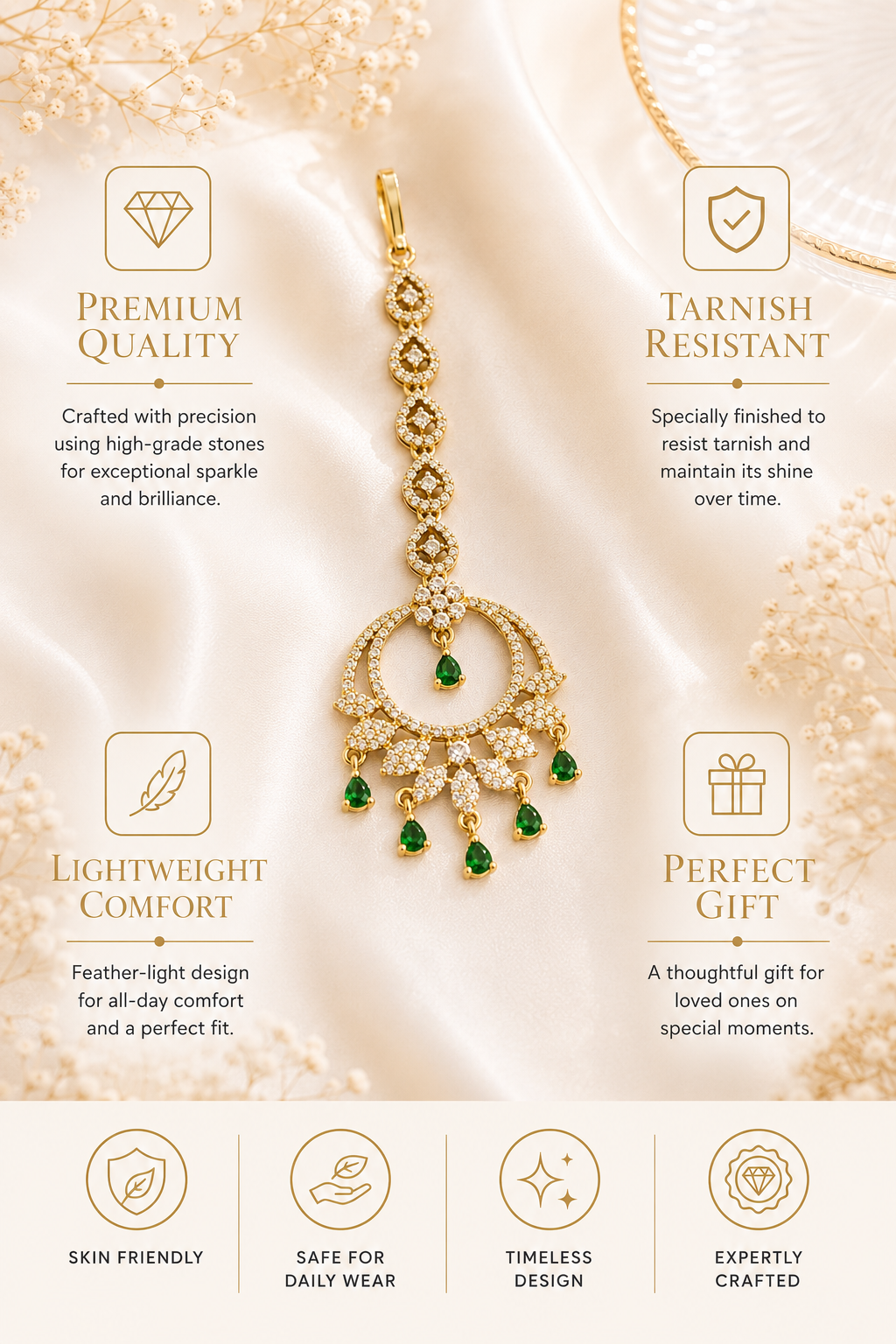 Classic Victorian Oxidsed Gold Plated Colourful American Diamond Cz Maangtikka