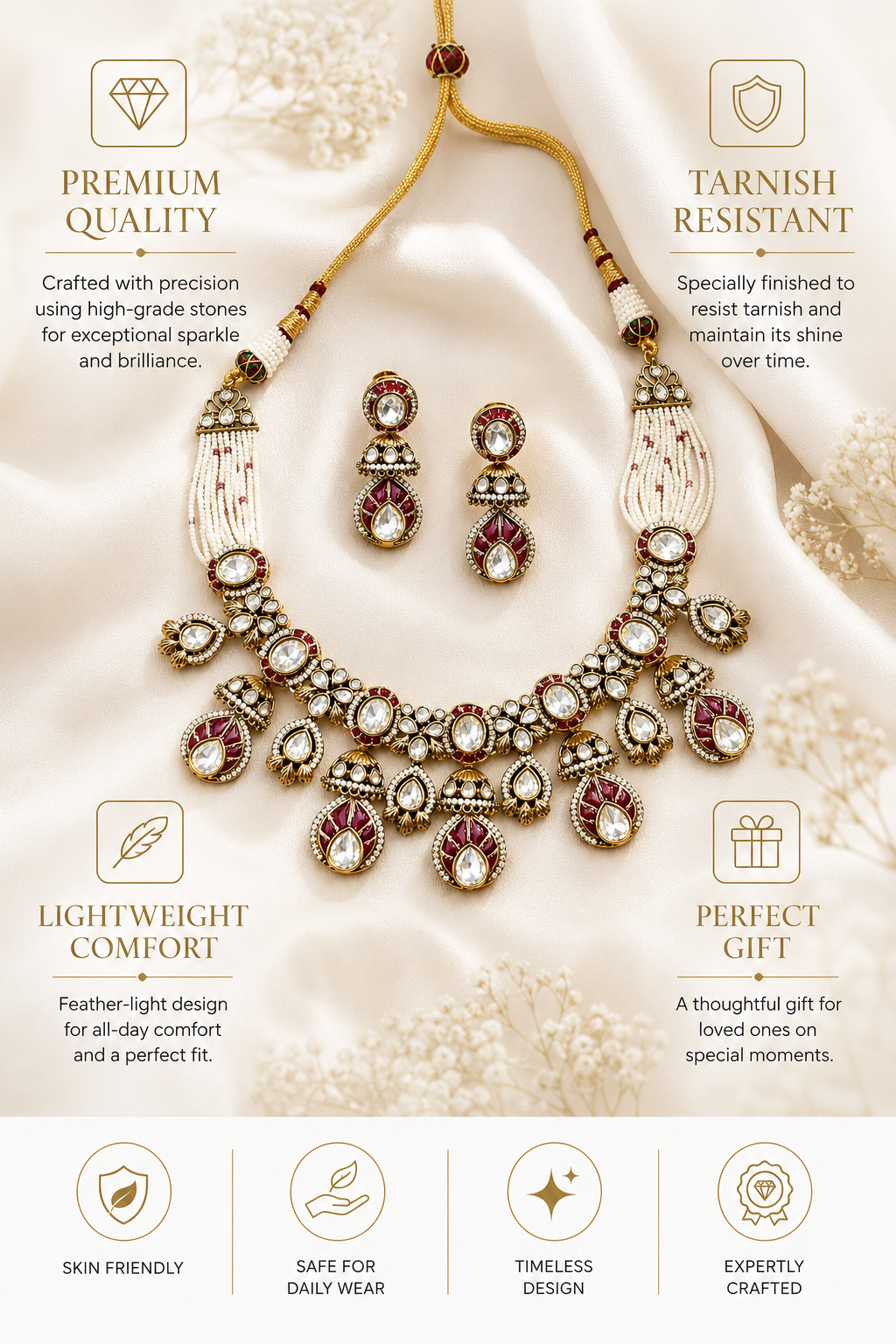 Ruby Kundan Choker Necklace Set in Gold Plating – Bridal | Abdesigns