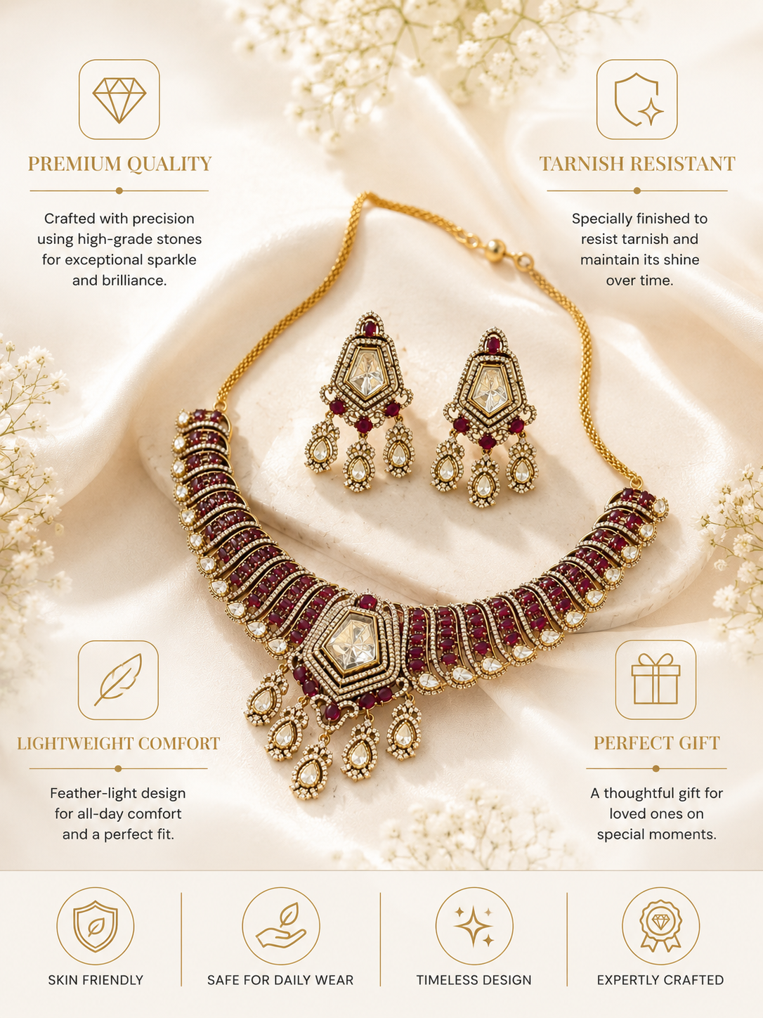 Victorian Ruby Choker Necklace Set | Abdesigns Jewellery