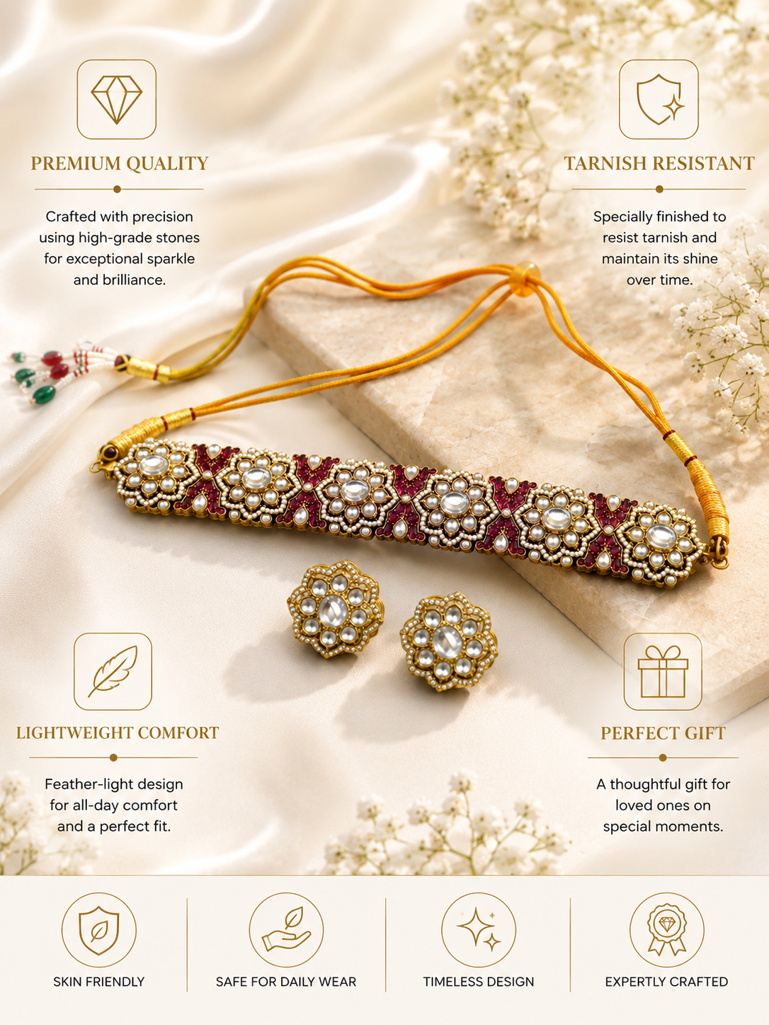 Floral Kundan Choker Set in Gold Plating – Bridal | Abdesigns