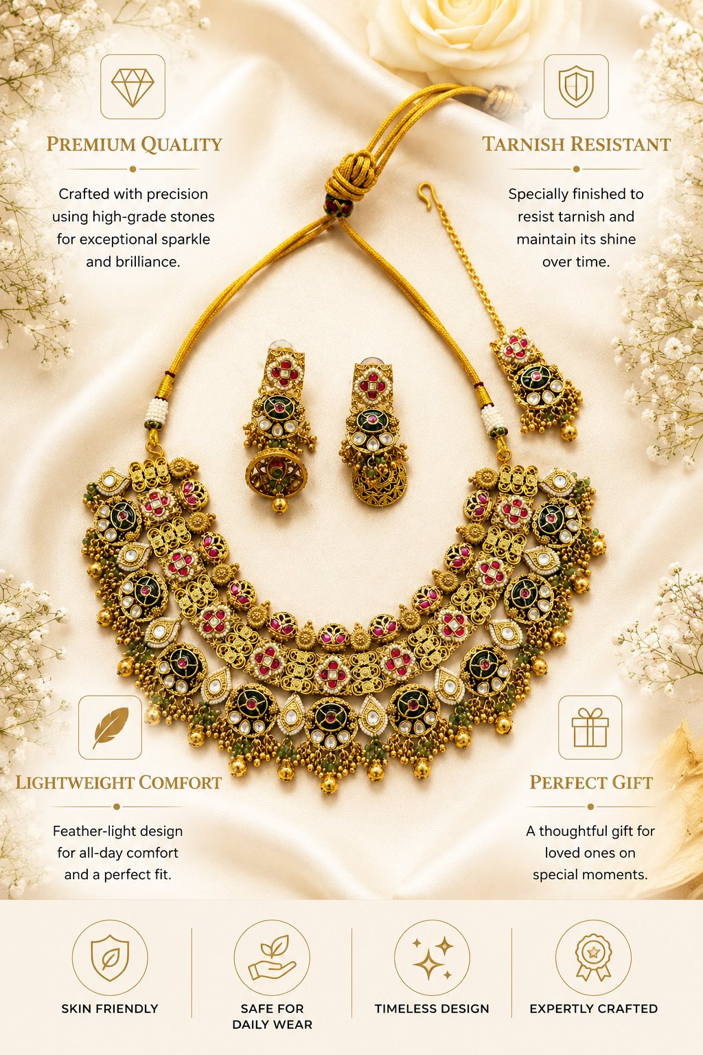Temple Choker Necklace Set in Antique Gold – Bridal | Abdesigns