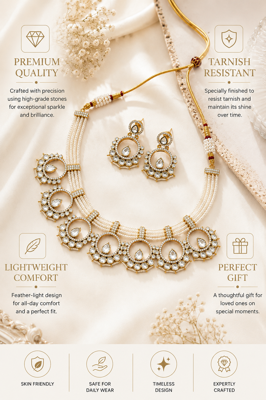 Pearl Choker Necklace Set in Gold Plating – Bridal | Abdesigns