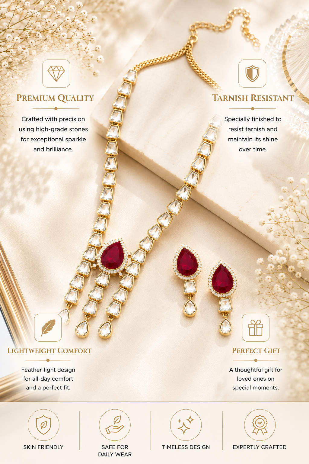 Ruby Kundan Necklace Set in Gold Plating – Bridal | Abdesigns