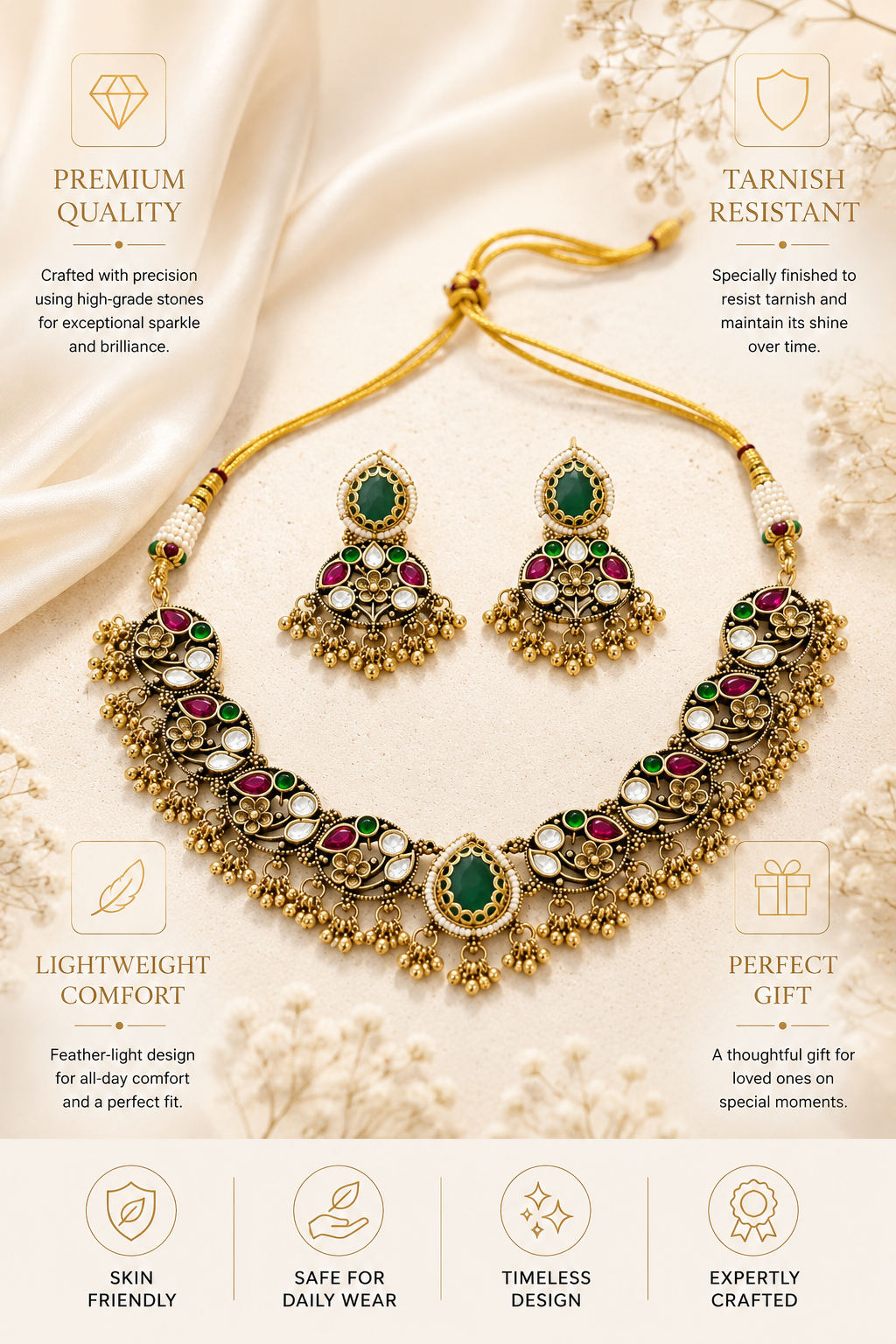 Kundan Choker Necklace Set in Gold Plating – Wedding | Abdesigns