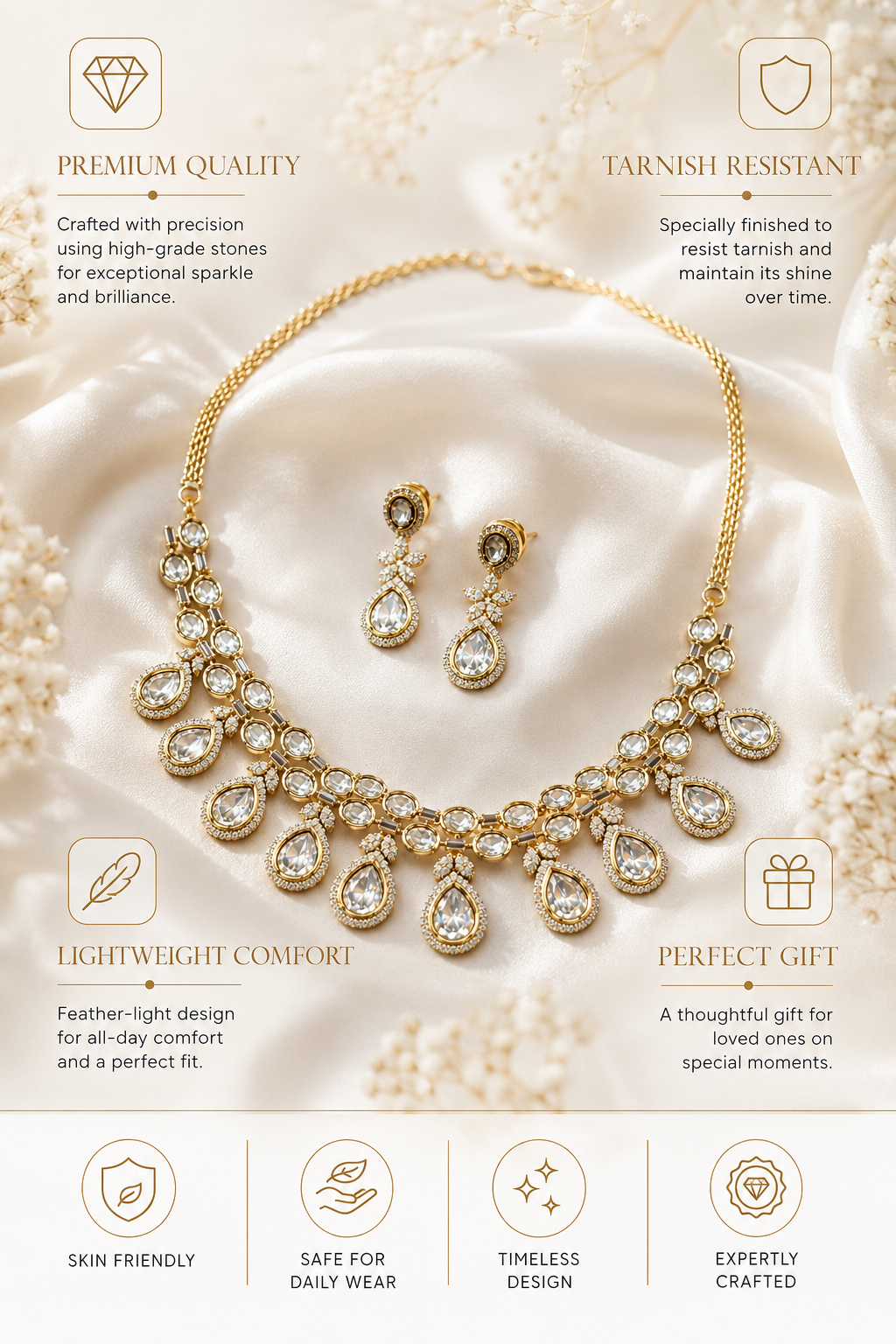 Kundan Necklace Set in Gold Plating – Bridal | Abdesigns