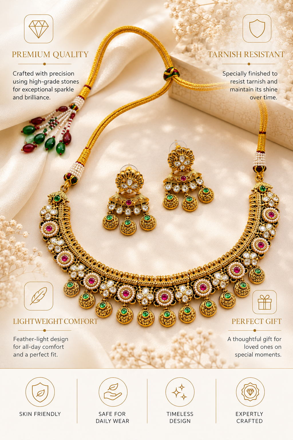 Floral Choker Necklace Set in Gold Plating – Bridal | Abdesigns