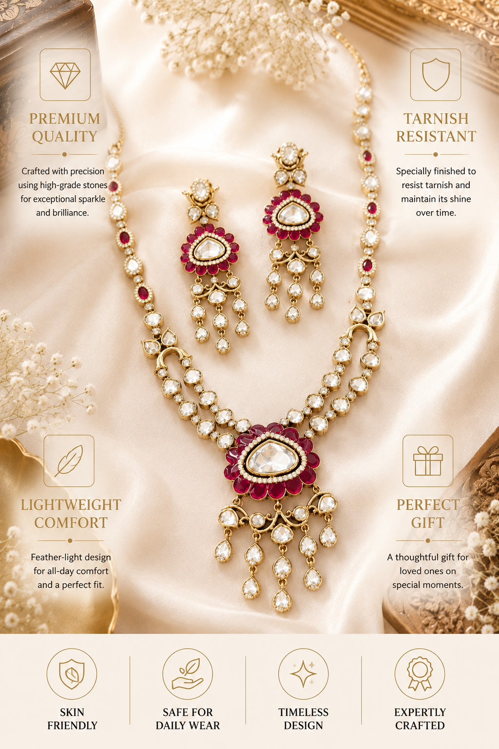 Kundan Pendant Necklace Set in Mehandi Plating | Abdesigns