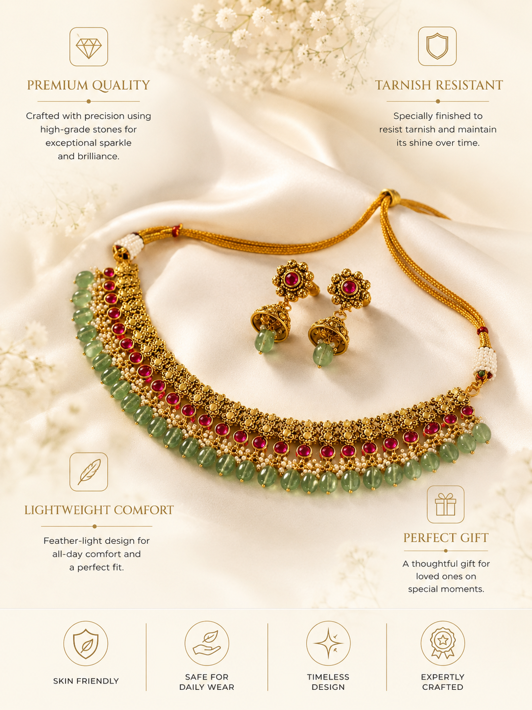 Temple Choker Necklace Set in Gold Plating – Bridal | Abdesigns
