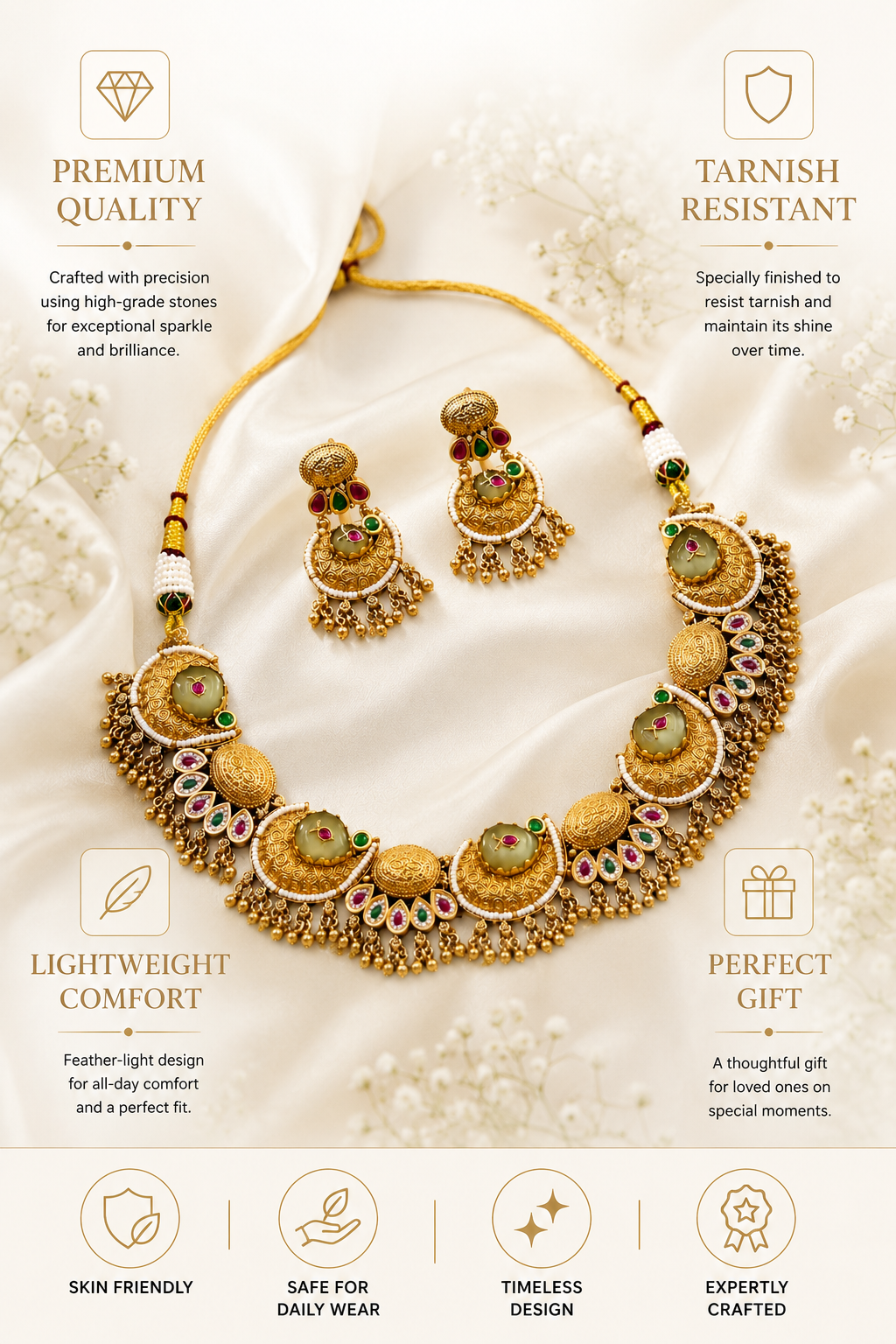 Kundan Necklace Set in Gold Plating – Wedding | Abdesigns