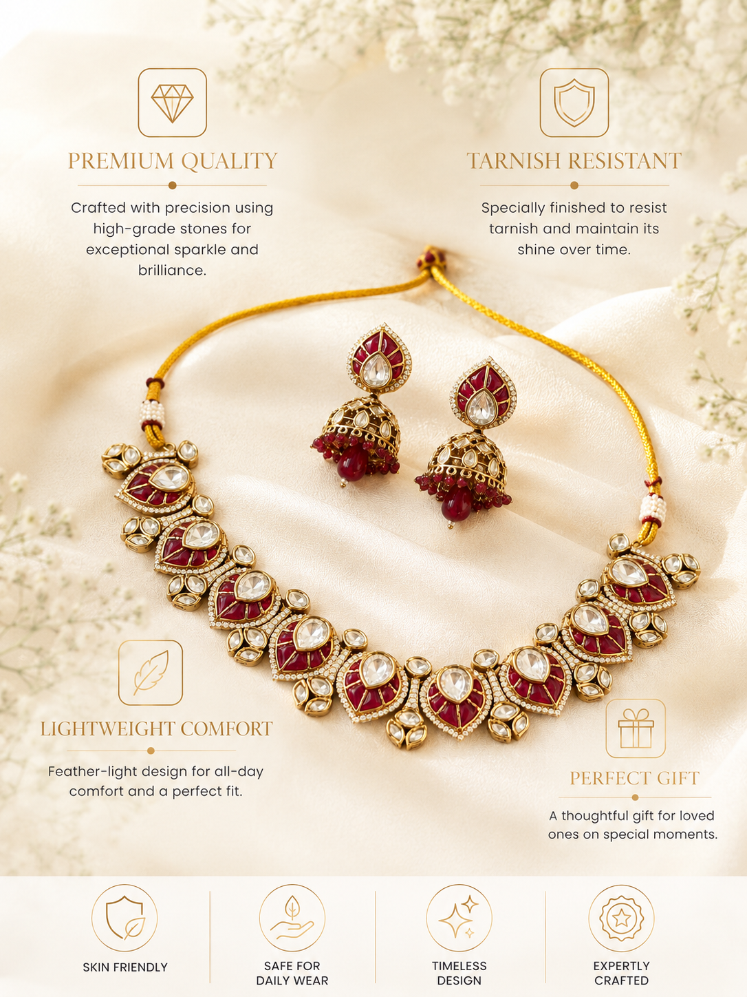 Traditional Kundan Jhumka Necklace Set
