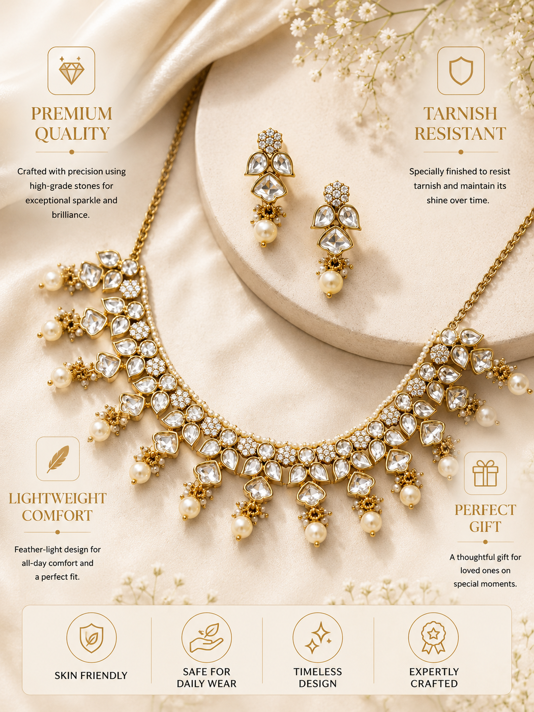Kundan Pearl Drop Necklace Set | Abdesigns