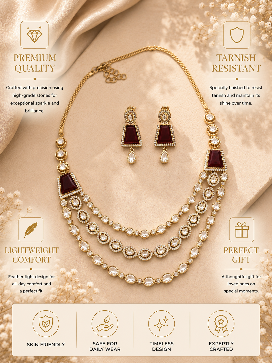 Ruby Kundan Layered Necklace Set | Abdesigns