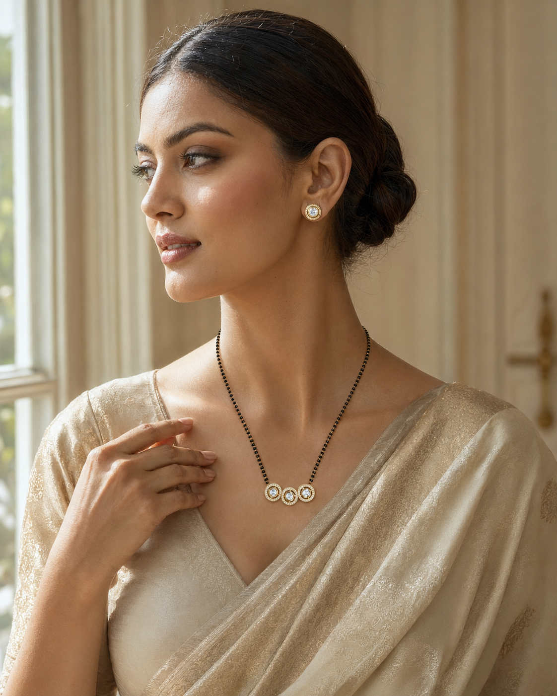 Round Kundan American Diamond Pendant Mangalsutra