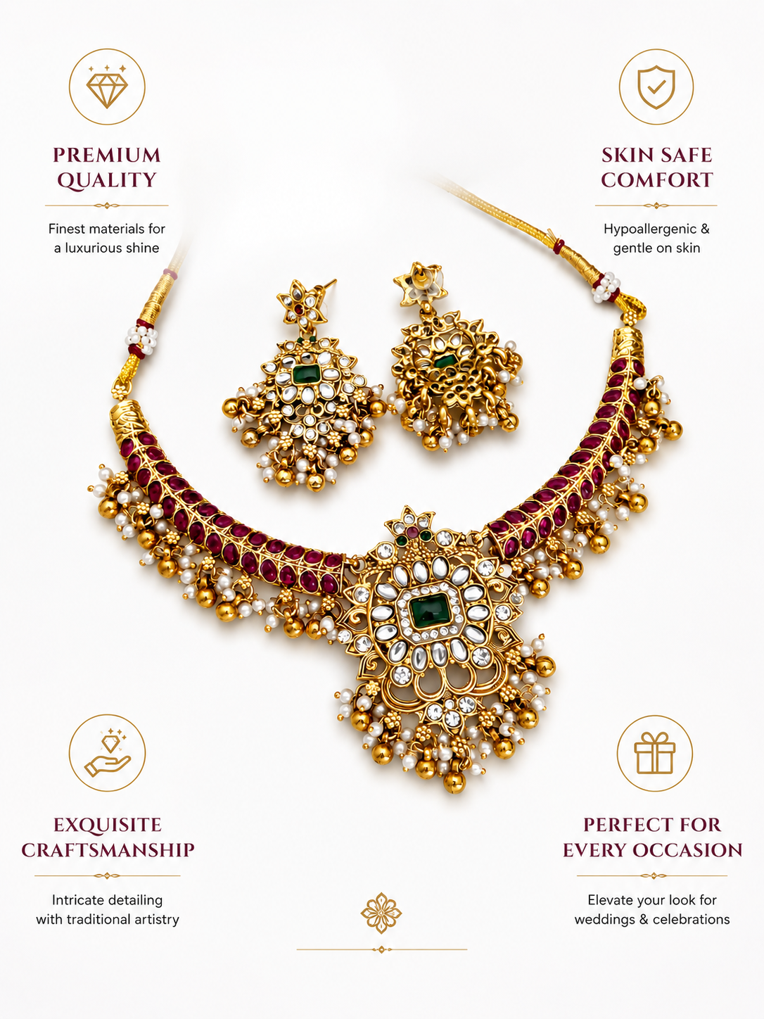 Traditional Kundan Choker Necklace Set with Earrings & Pearl Drops - necklace by Abdesigns Jewellery
