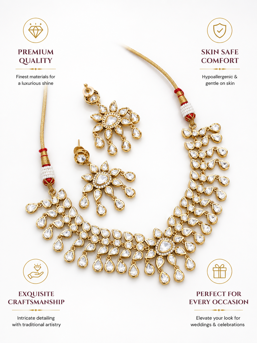 Rose Gold Polki Choker Necklace Set with Teardrop Stones - necklace by Abdesigns Jewellery