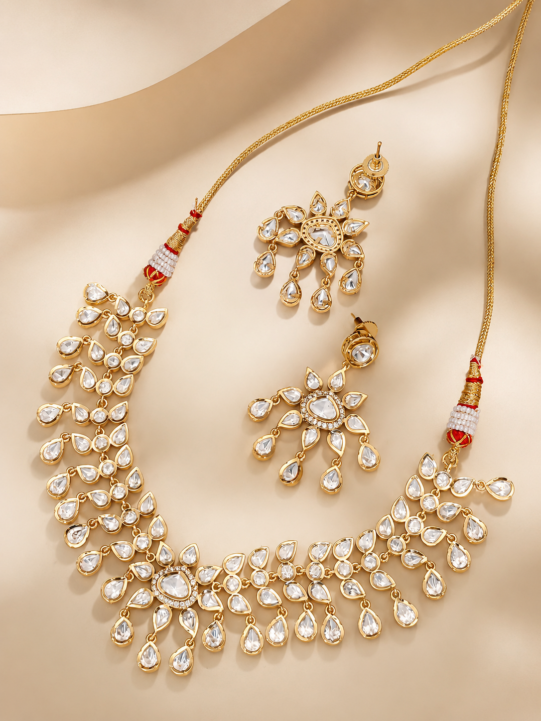 Rose Gold Polki Choker Necklace Set with Teardrop Stones