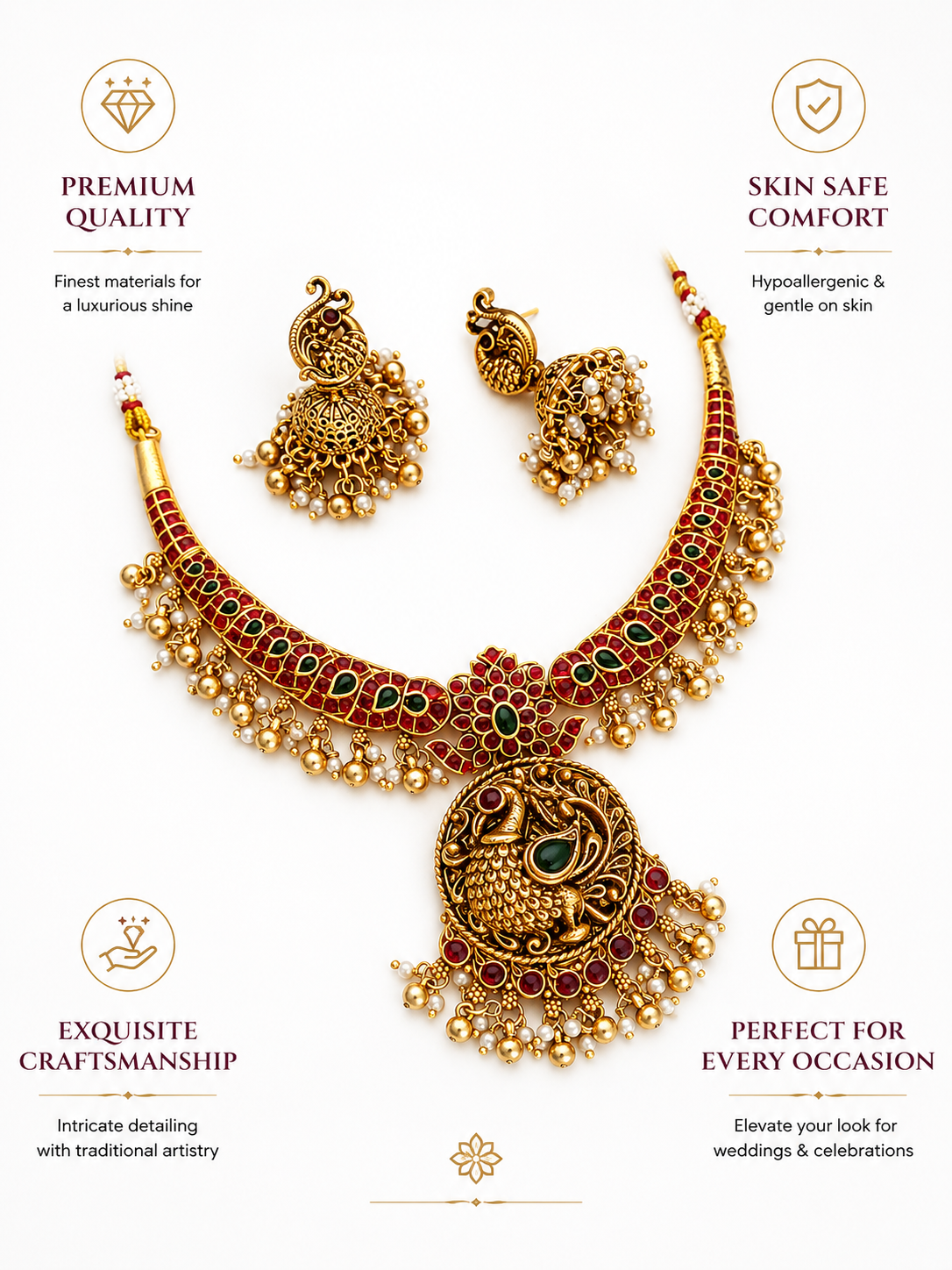 Royal Peacock Temple Choker Necklace Set – Traditional Bridal Glam - jewellery by Abdesigns Jewellery