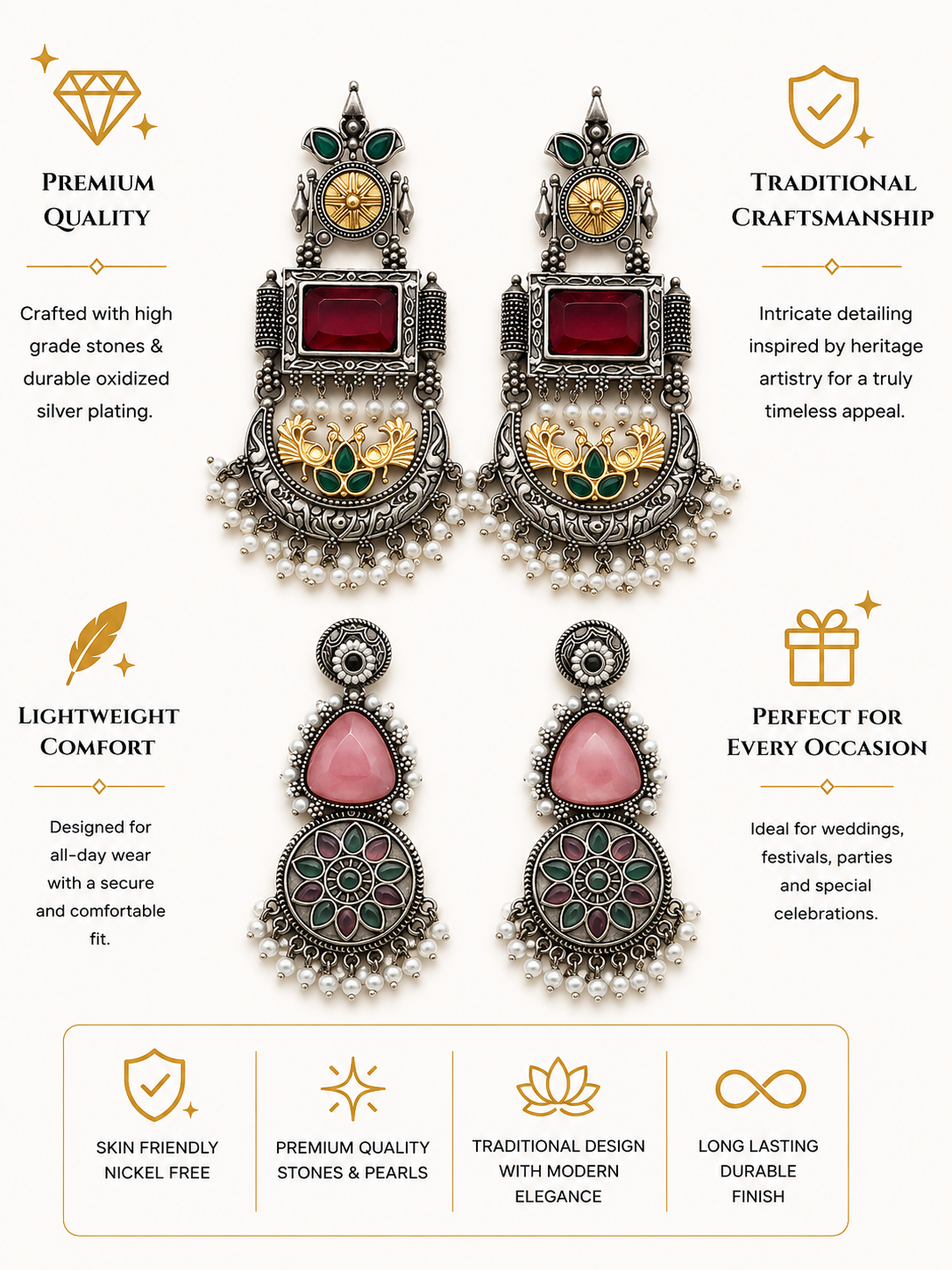 German Silver Earrings Combo – Oxidised Ethnic Elegance | Abdesigns