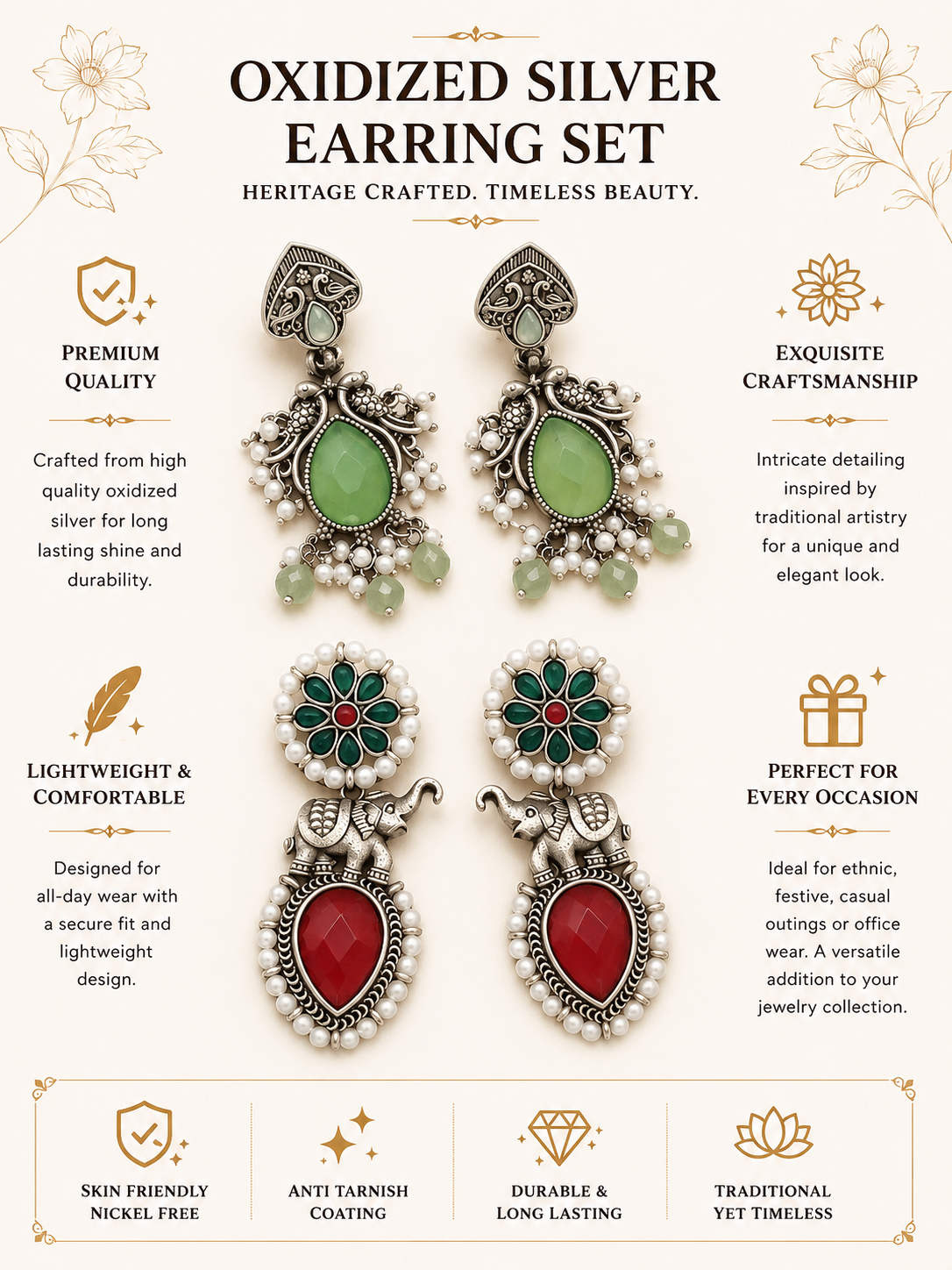 German Silver Earrings Combo – Oxidised Everyday Elegance | Abdesigns