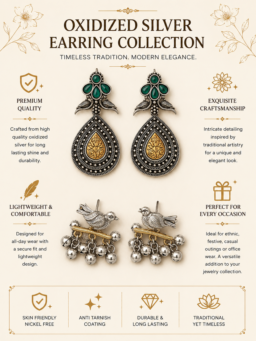 German Silver Earrings Combo – Oxidised Ethnic Glam | Abdesigns