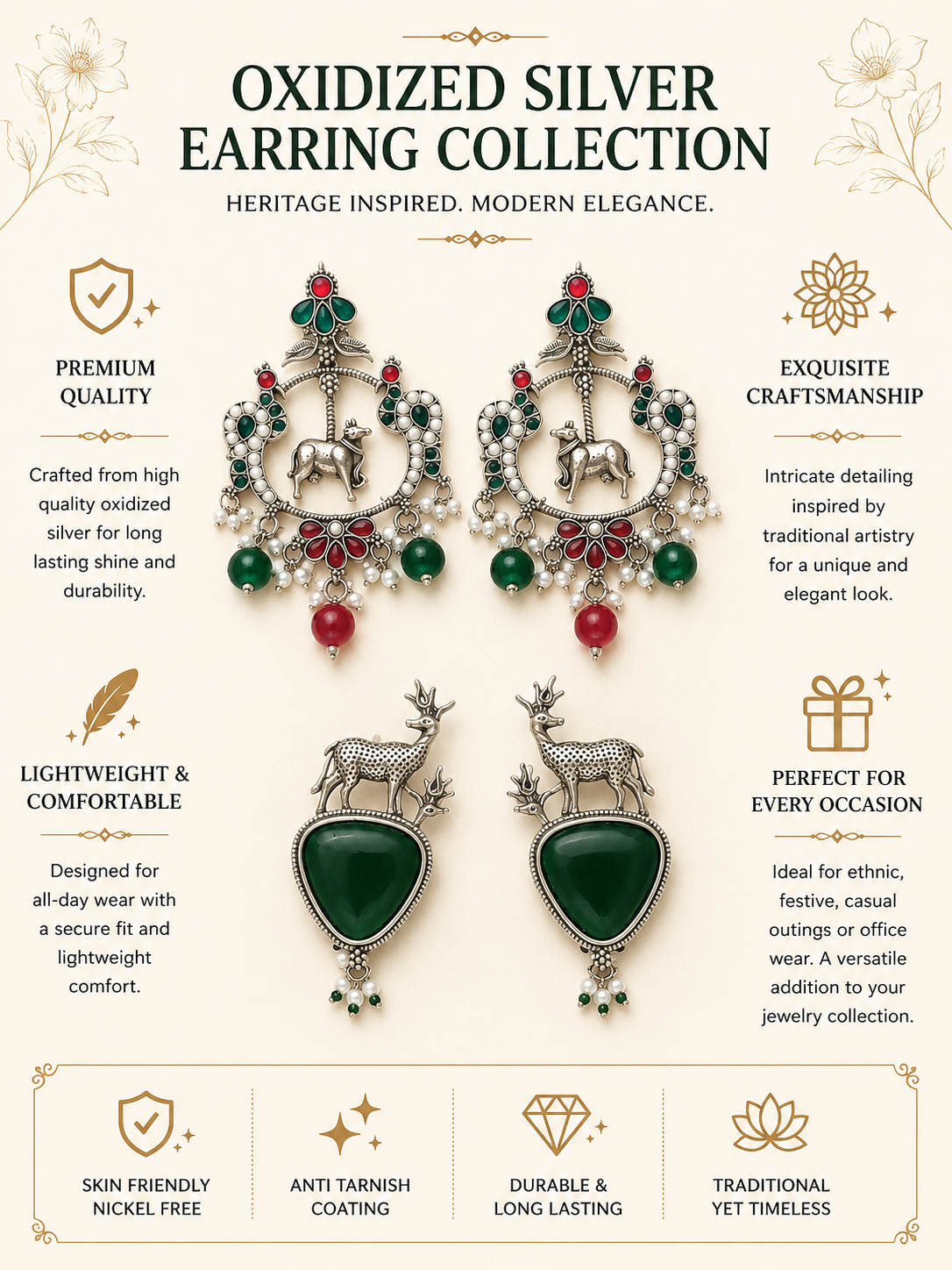 German Silver Earrings Combo – Oxidised Traditional Style | Abdesigns