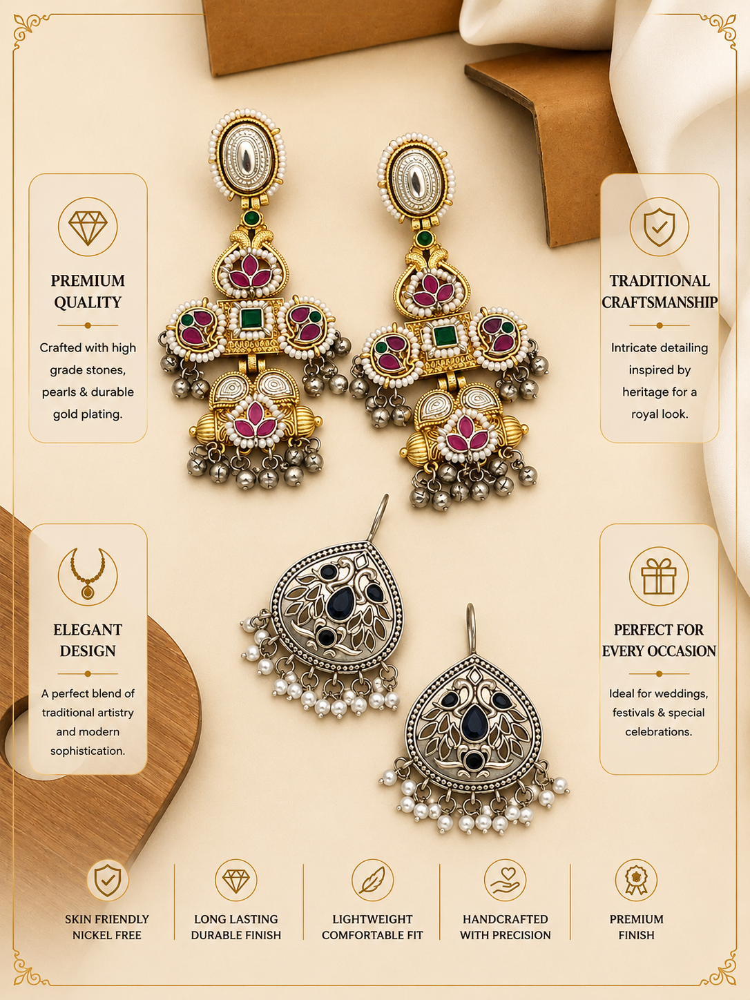 Dual Tone Earrings Combo – Ethnic Festive Elegance | Abdesigns