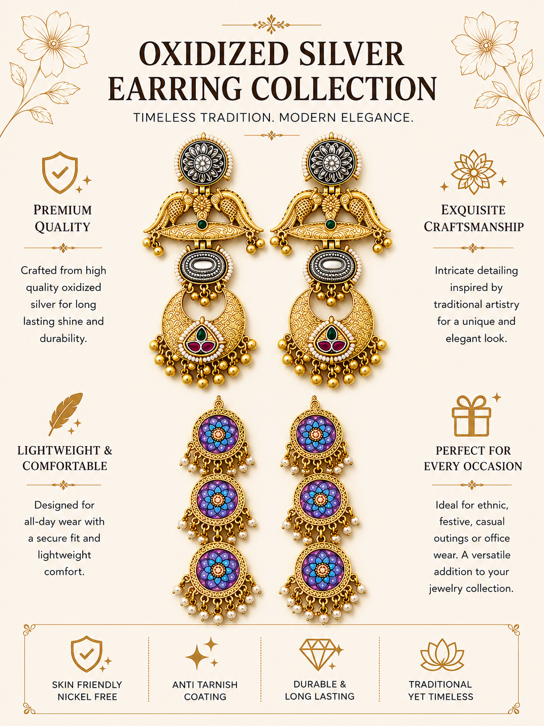 Dual Tone Earrings Combo – Festive Ethnic Elegance - earrings by Abdesigns Jewellery