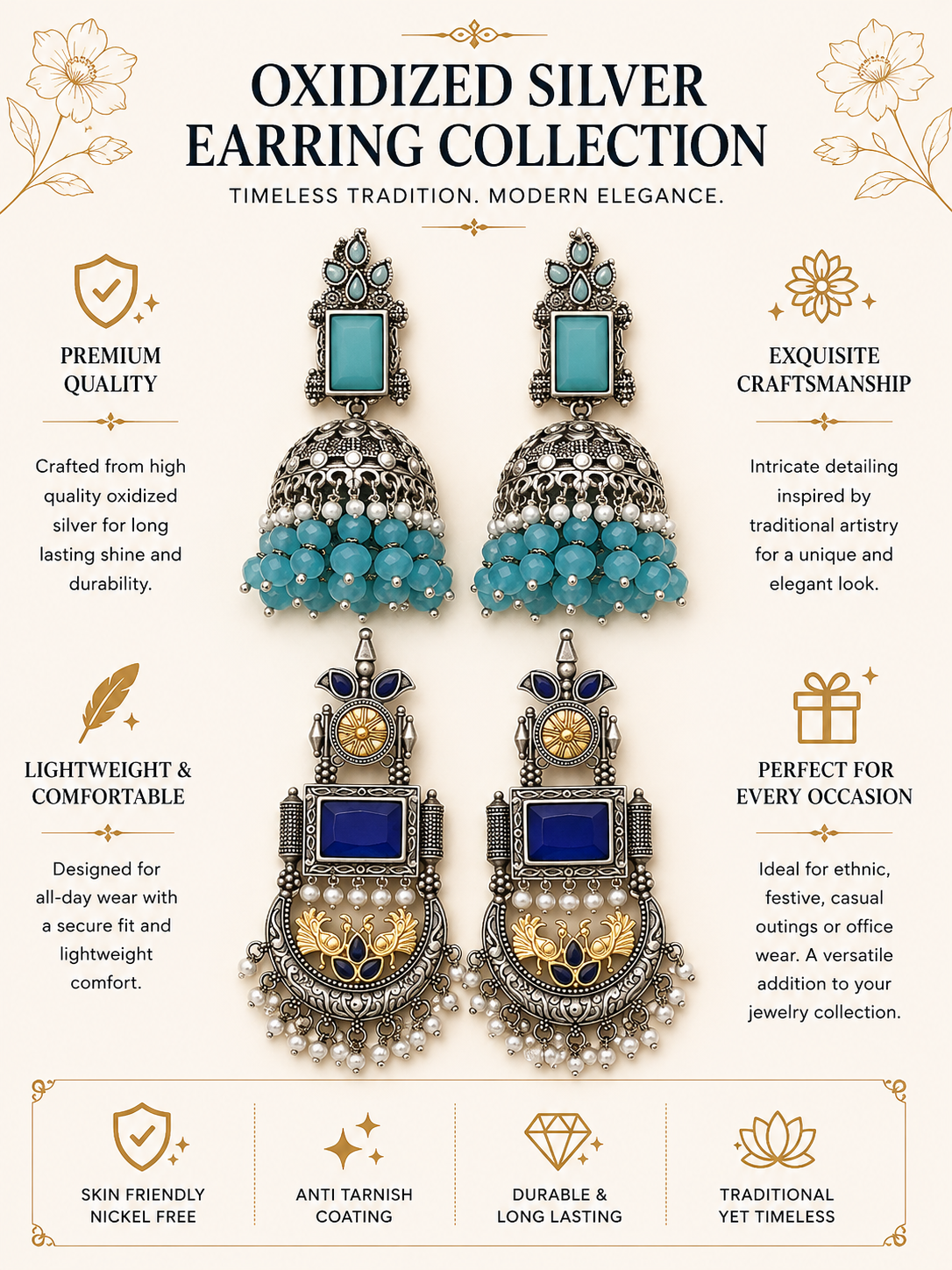 German Silver Earrings Combo – Oxidised Festive Elegance - earrings by Abdesigns Jewellery
