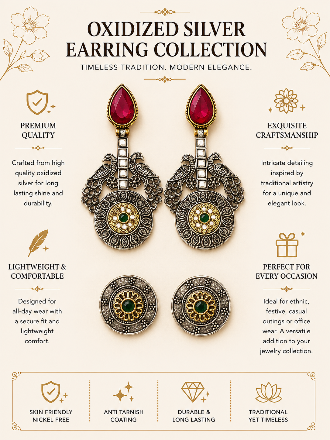 German Silver Earrings Combo – Oxidised Everyday Glam | Abdesigns