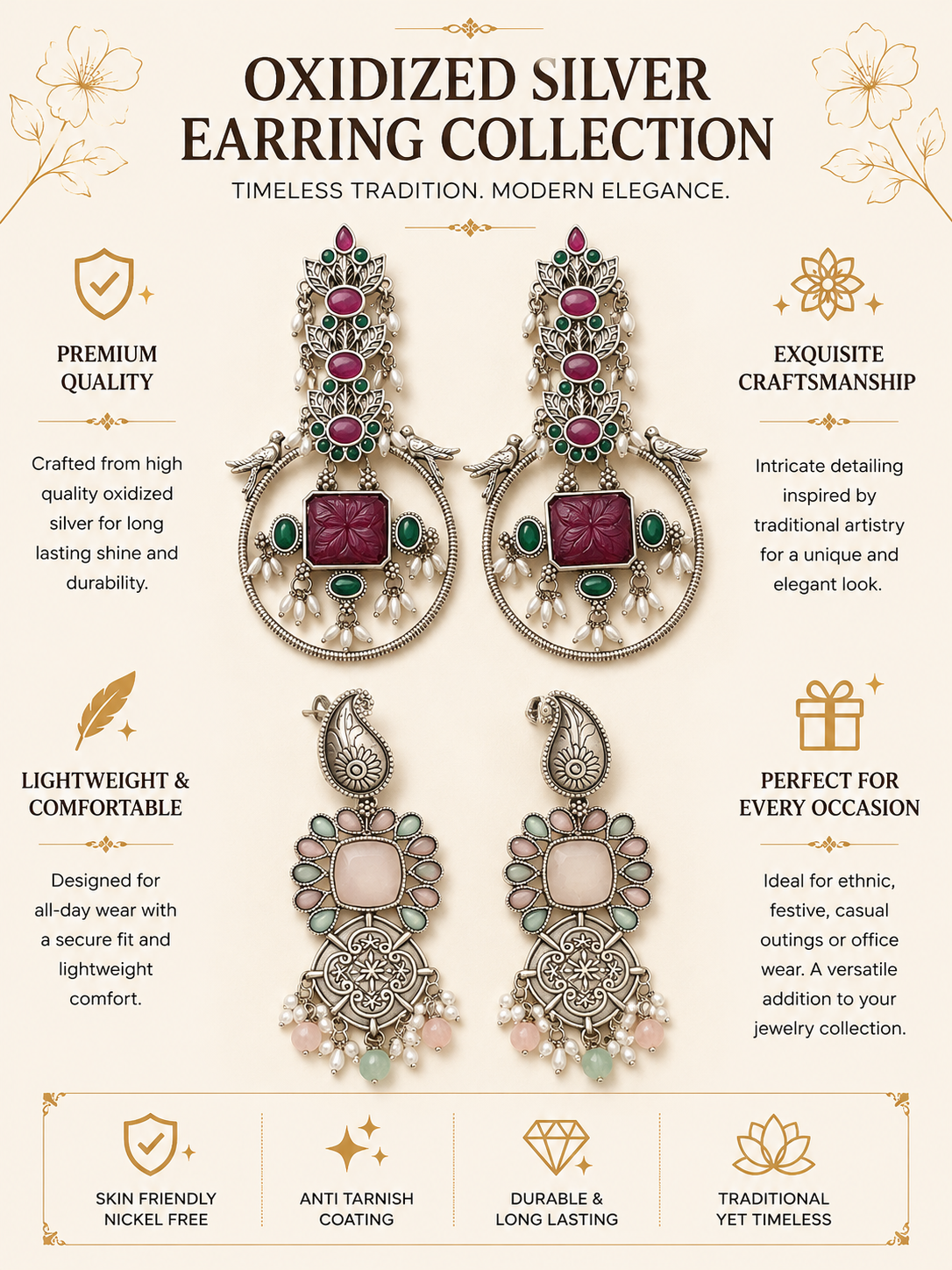 German Silver Earrings Combo – Oxidised Ethnic Elegance - earrings by Abdesigns Jewellery
