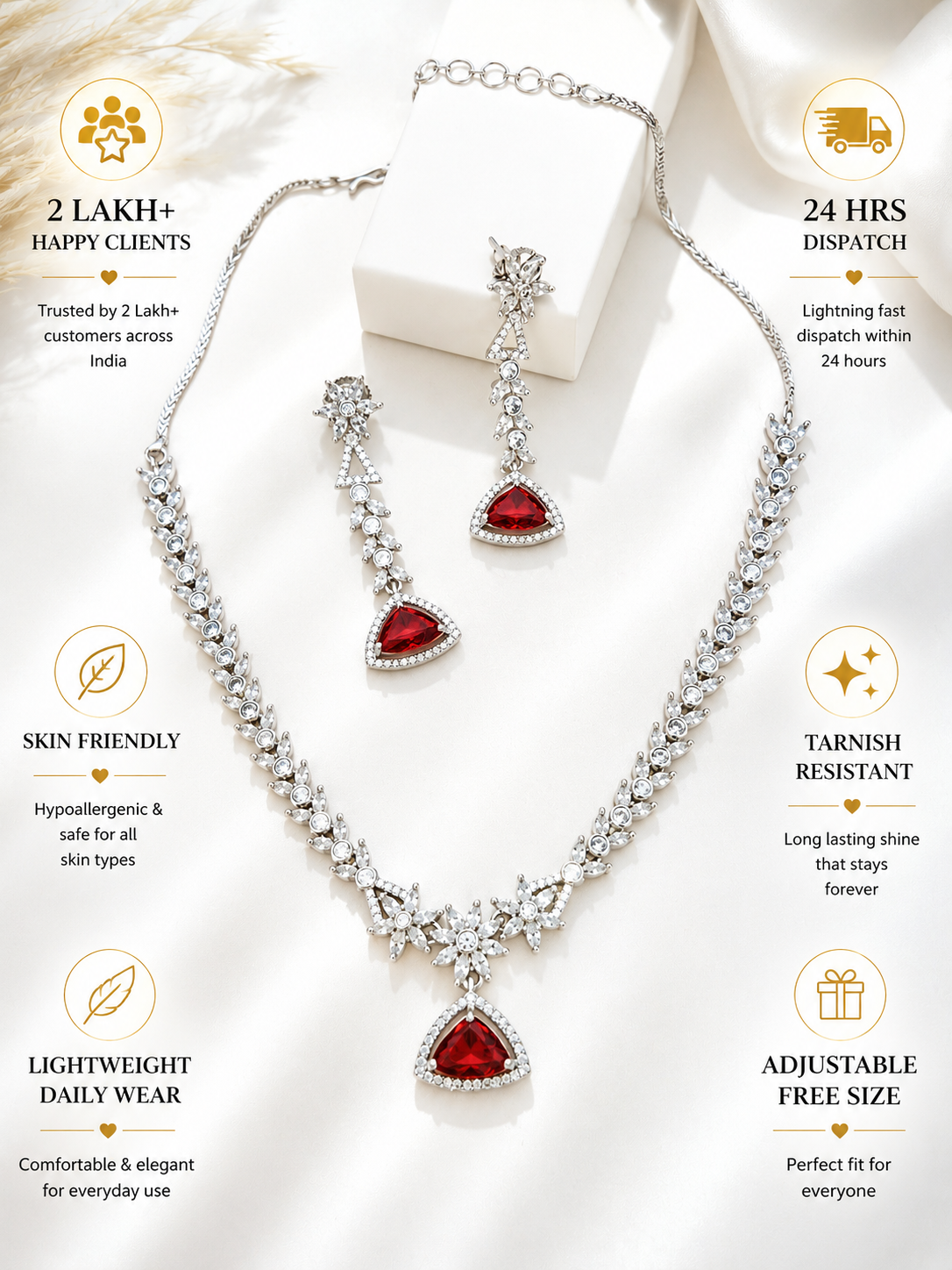 Elegant Silver Plated AD Necklace Set with Earrings