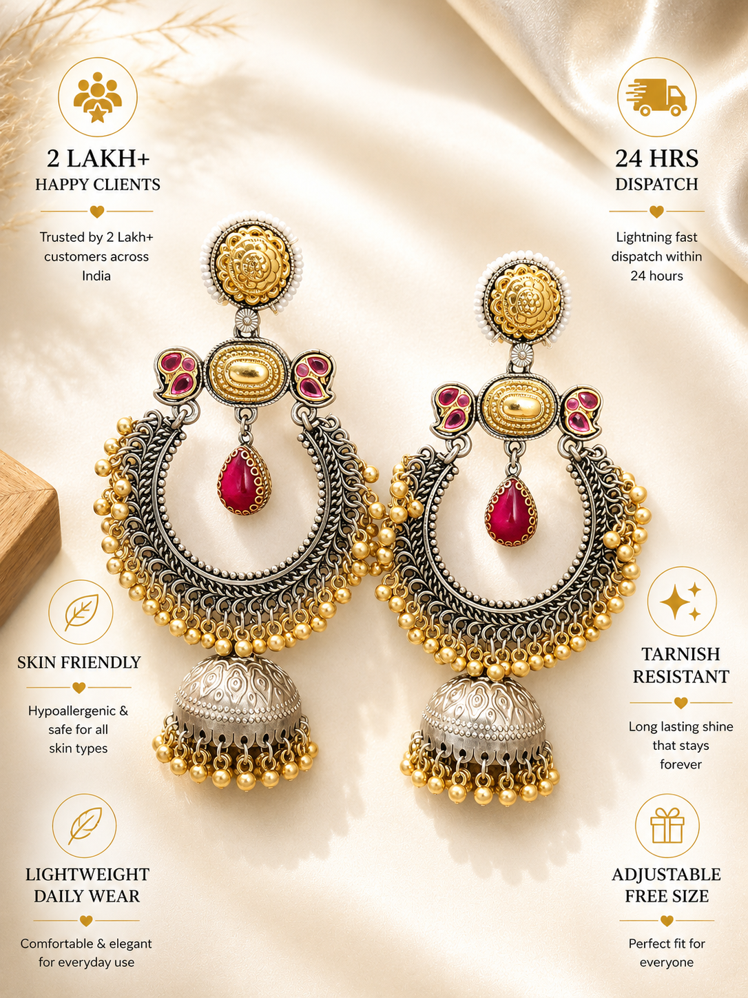 Dual Tone Ethnic Jhumka Earrings – Festive Traditional Glam - earrings by Abdesigns Jewellery