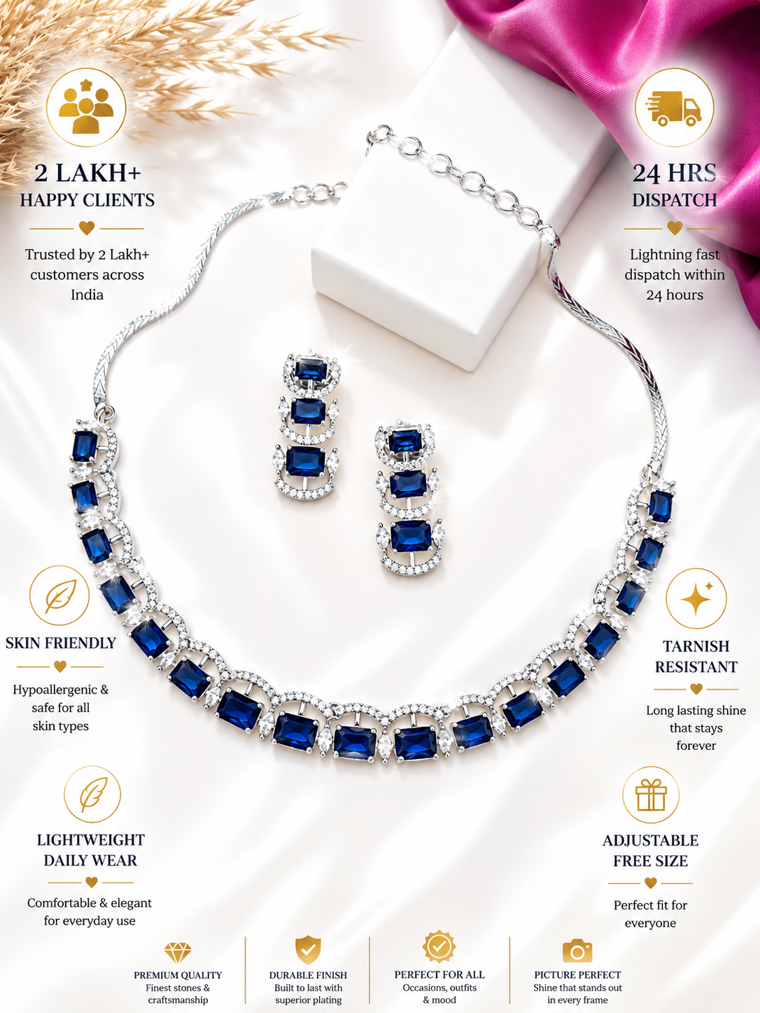 Abdesignsjewellery Silver American Diamond Necklace Set - necklace by Abdesigns Jewellery