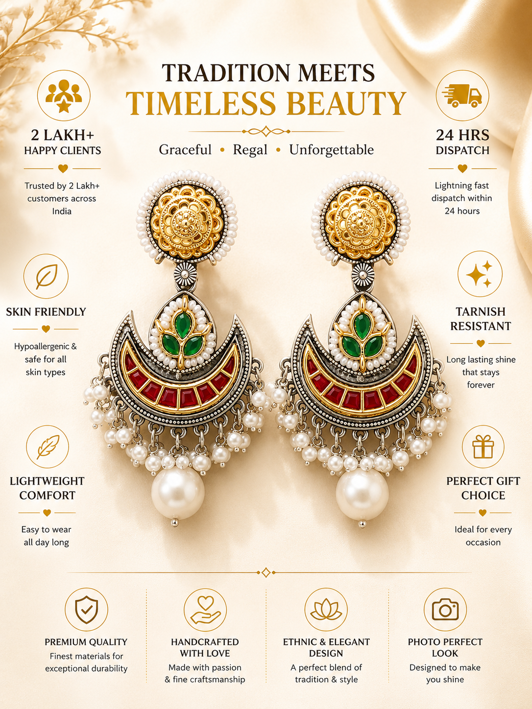 Red Green Pearl Chandbali Earrings – Traditional Festive Glam - earrings by Abdesigns Jewellery