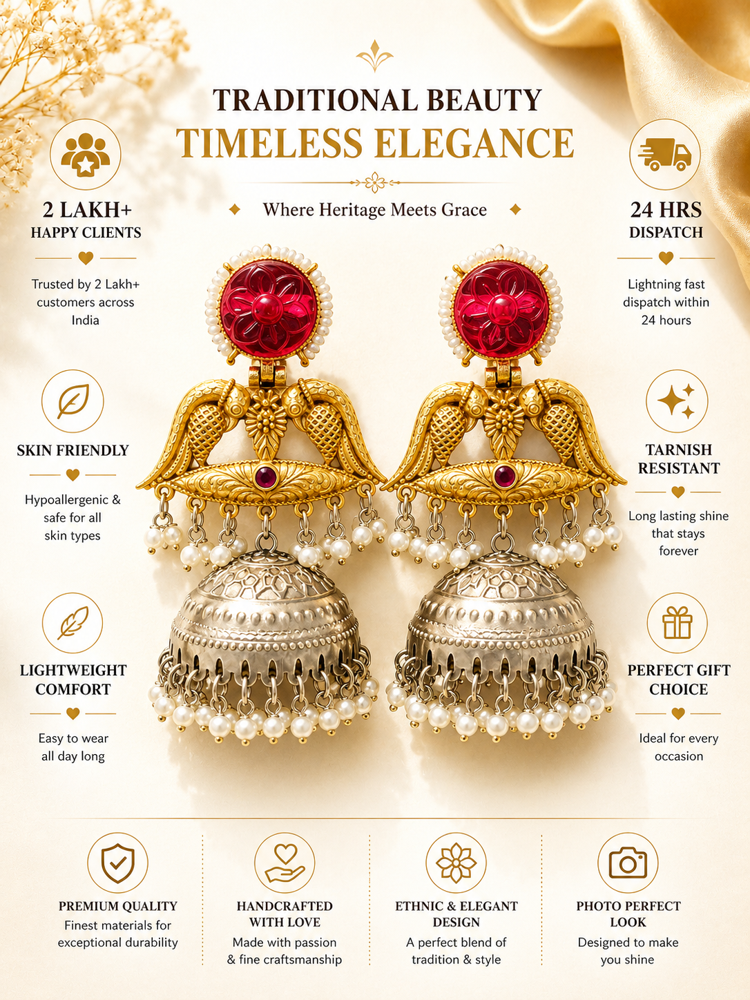 Ruby Peacock Jhumka Earrings – Regal Festive Elegance | Abdesigns