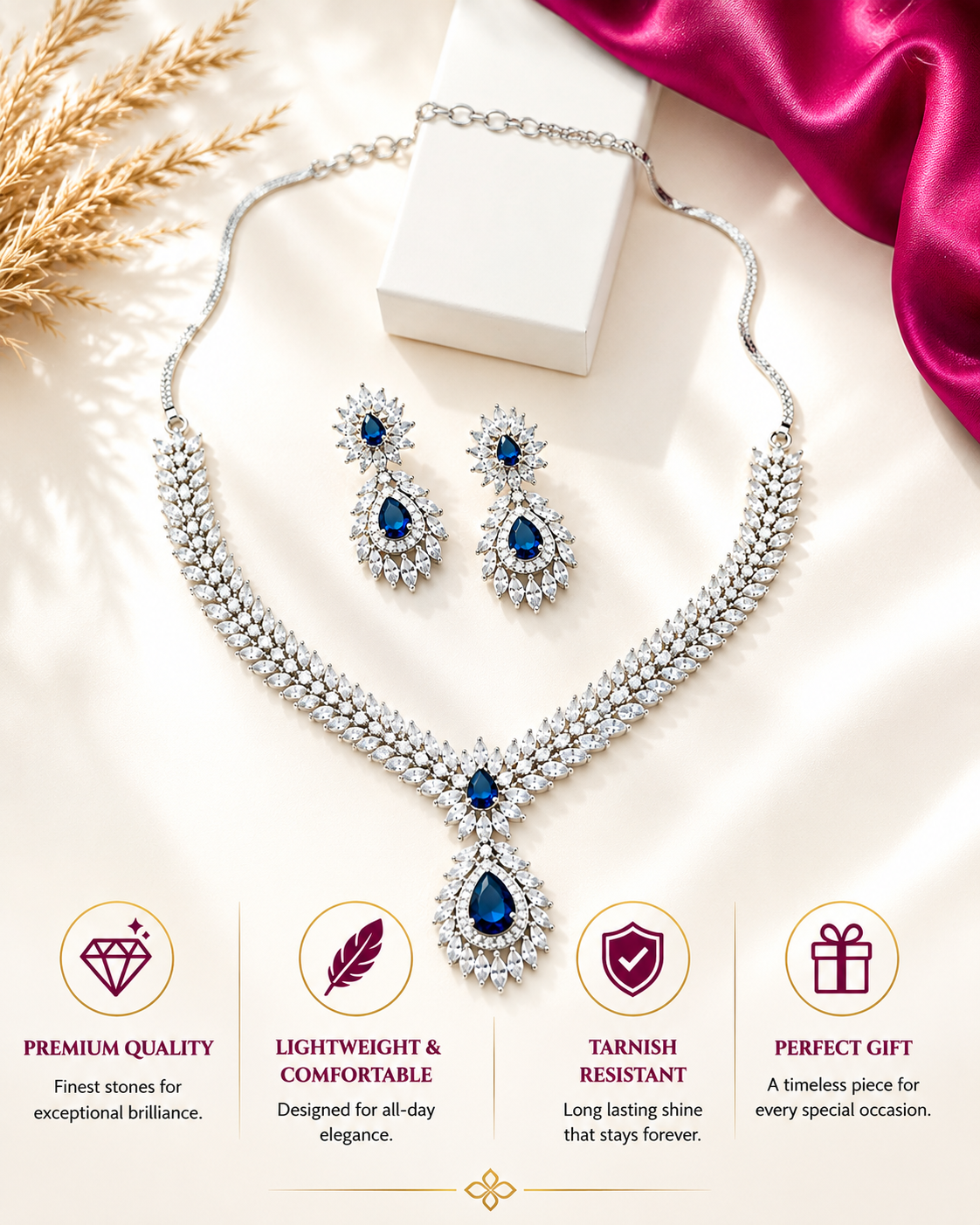 Elegant CZ Stone Necklace Set with Matching Earrings