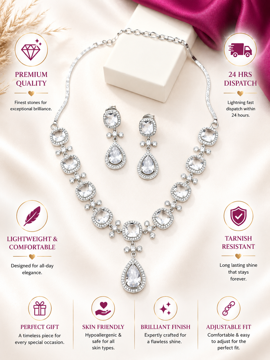 Teardrop American Dimaond Stone Necklace Set