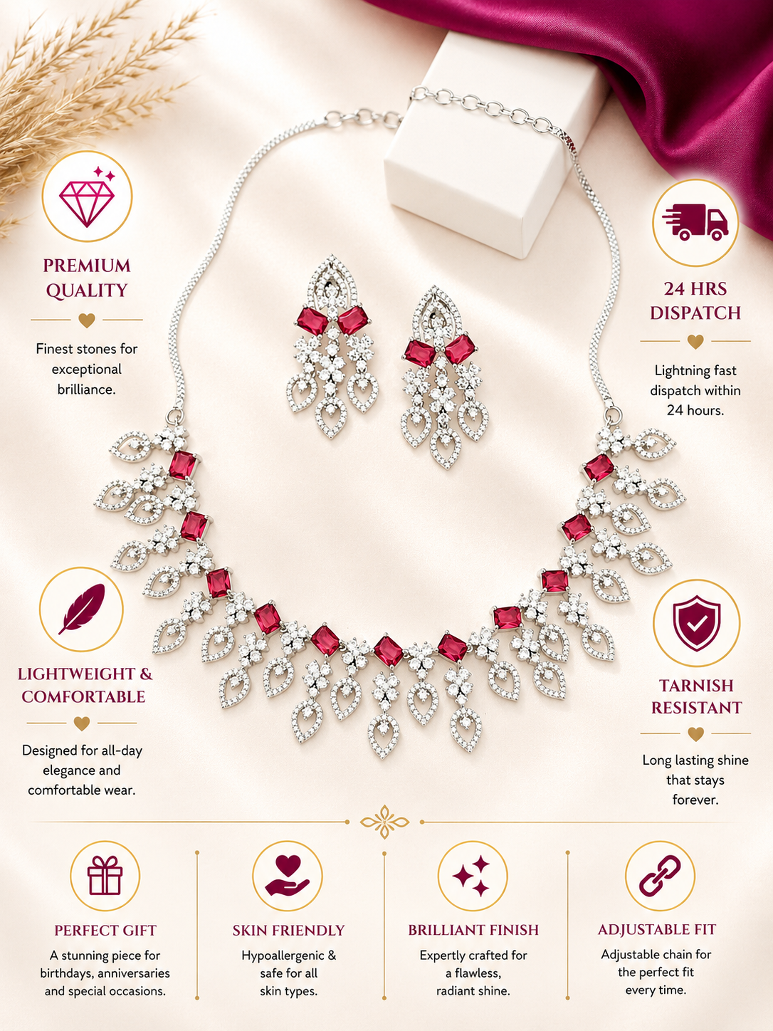 Silver Plated American Diamond Necklace