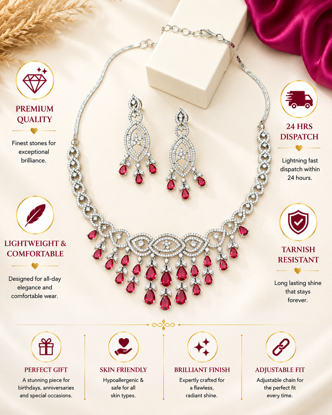 Abdesignsjewellery statement artificial diamond jewelry necklace set with blue teardrop stones and matching earrings