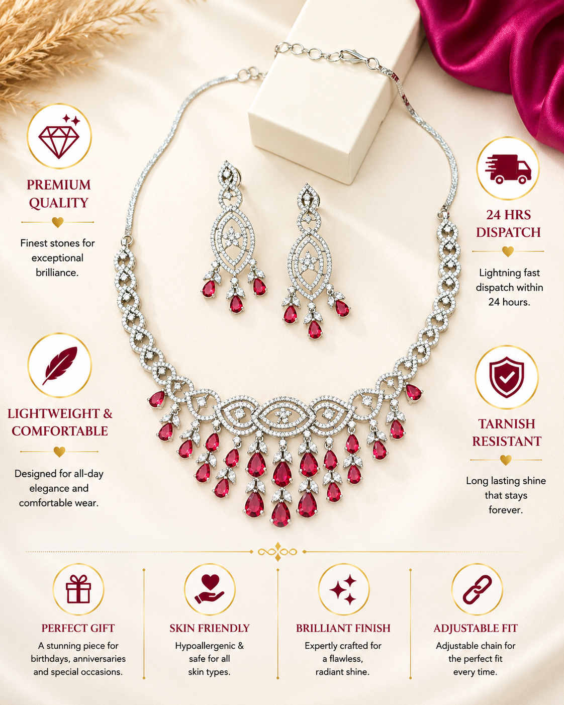 Statement Teardrop Diamond Look Necklace Set
