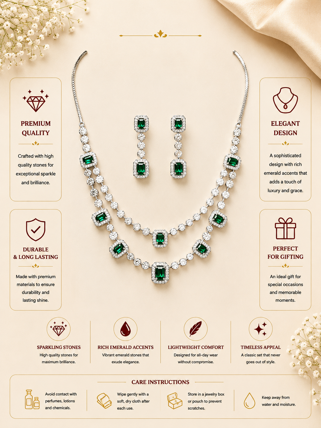 Double Layer Ruby Necklace Set – Stylish Festive Glam - necklace by Abdesigns Jewellery