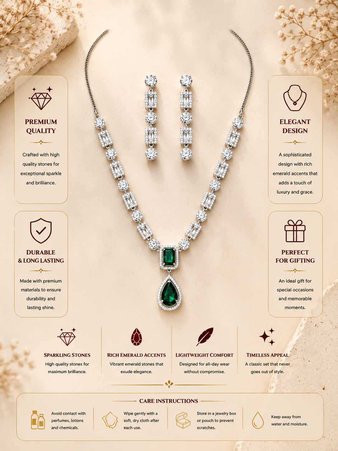 Emerald Crystal Jewellery Set – Premium Party Glam | Abdesigns