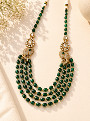 Royal Green Beaded Elephant Long Necklace Set