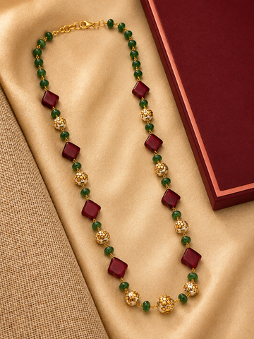 Abdesigns Gold Plated Jaipuri Stones Mala