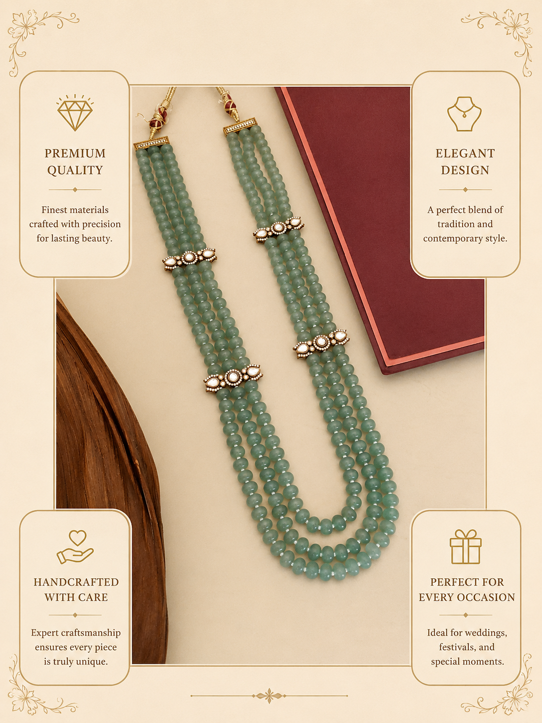 Traditional Jade Green Multi Strand Mala Necklace