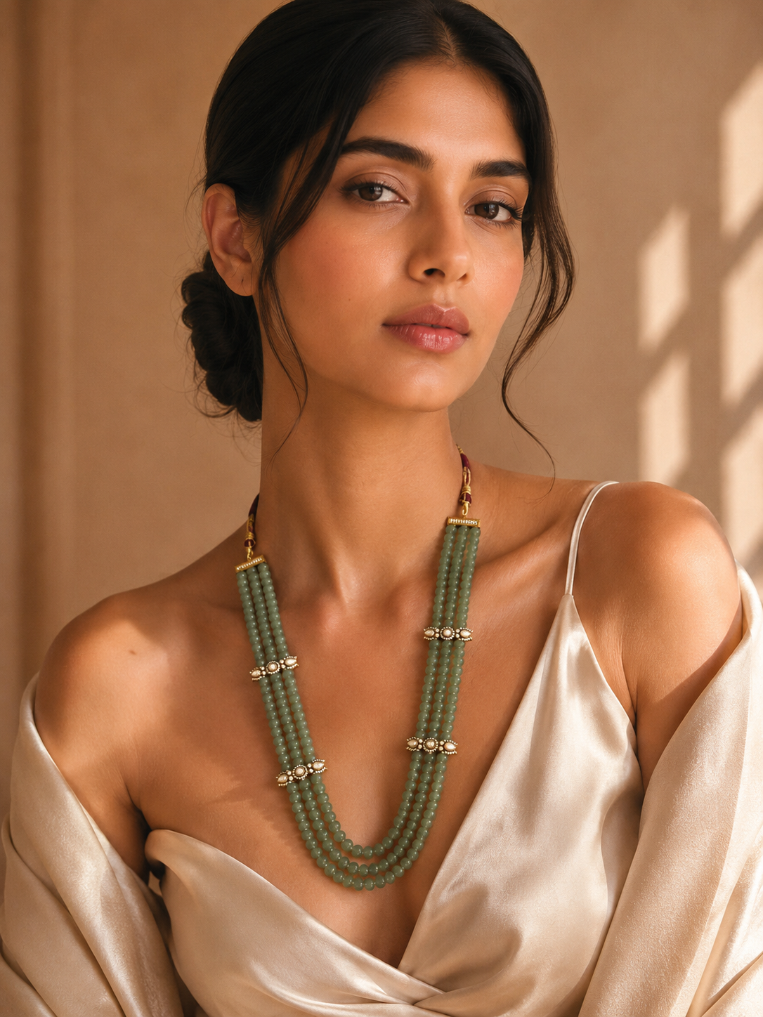 Traditional Jade Green Multi Strand Mala Necklace