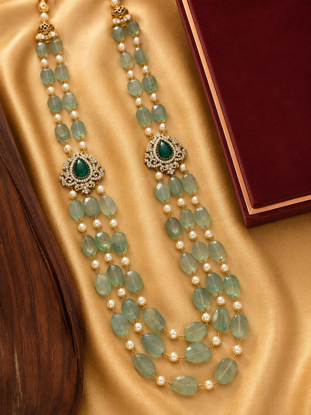 Aqua Green Multi Layer Mala Necklace – Elegant Ethnic Glam | Abdesigns