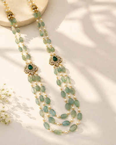 Aqua Green Multi Layer Mala Necklace – Elegant Ethnic Glam | Abdesigns