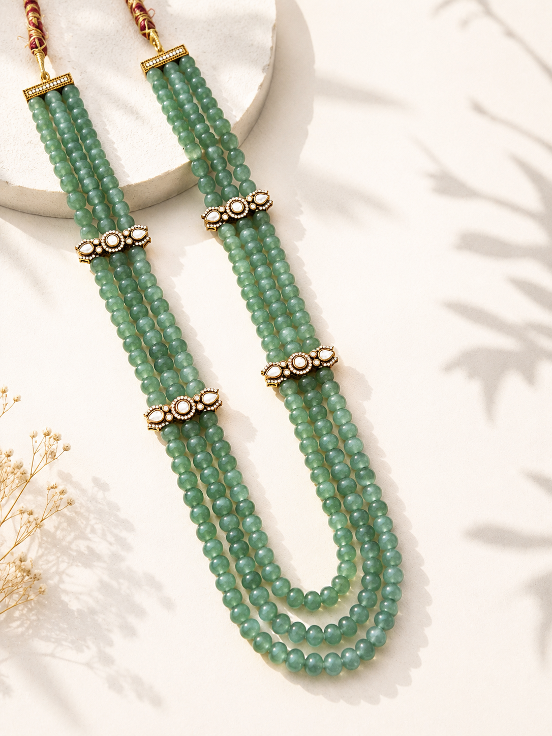 Traditional Jade Green Multi Strand Mala Necklace